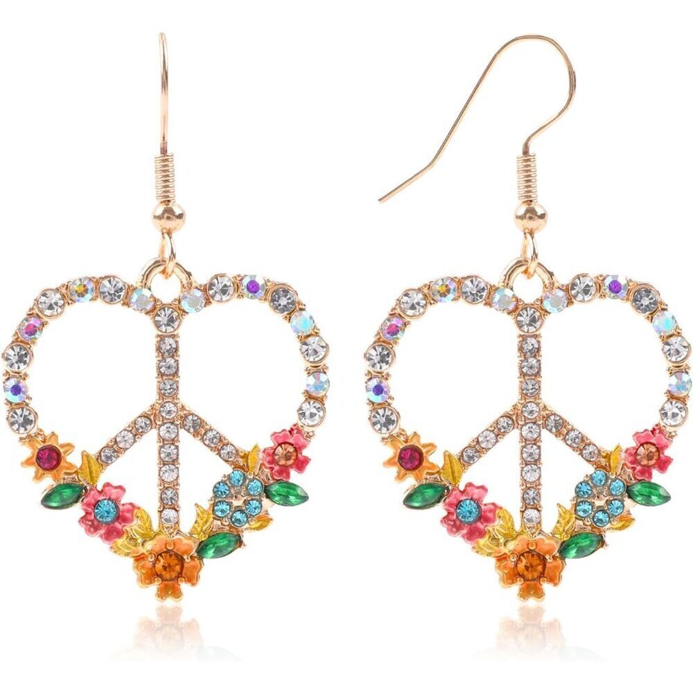 Peace Sign Heart Earrings Silver Gold Dangle Jewelry Women's Gift